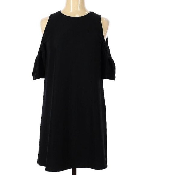 ZARA Trafaluc cold shoulder mini dress size M black knit EUC - Picture 3 of 10